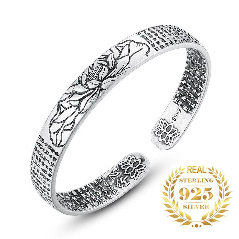 Pulseira SilverZen - Prata 925 Ajustável com Escrituras Budistas