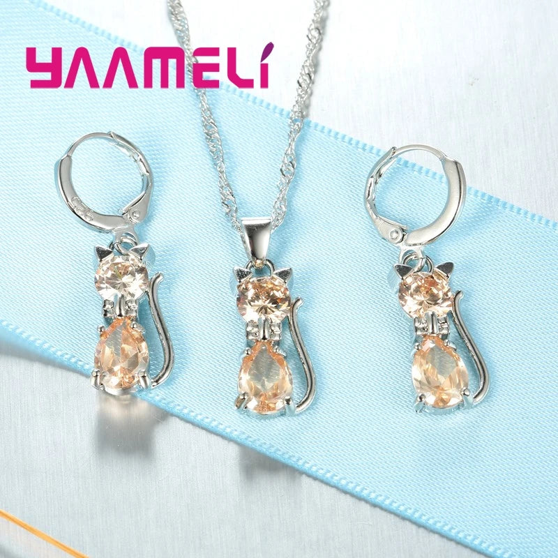 MeowShine™ - Conjunto de Joias em Prata 925 com Pingente de Gato