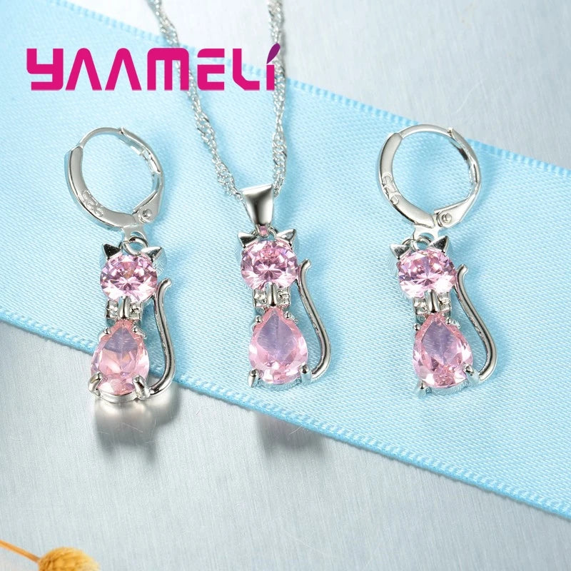 MeowShine™ - Conjunto de Joias em Prata 925 com Pingente de Gato