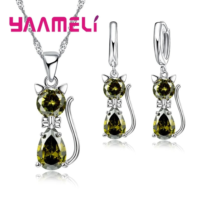 MeowShine™ - Conjunto de Joias em Prata 925 com Pingente de Gato