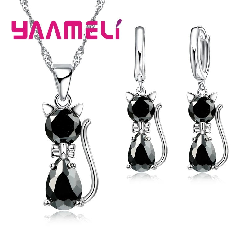 MeowShine™ - Conjunto de Joias em Prata 925 com Pingente de Gato