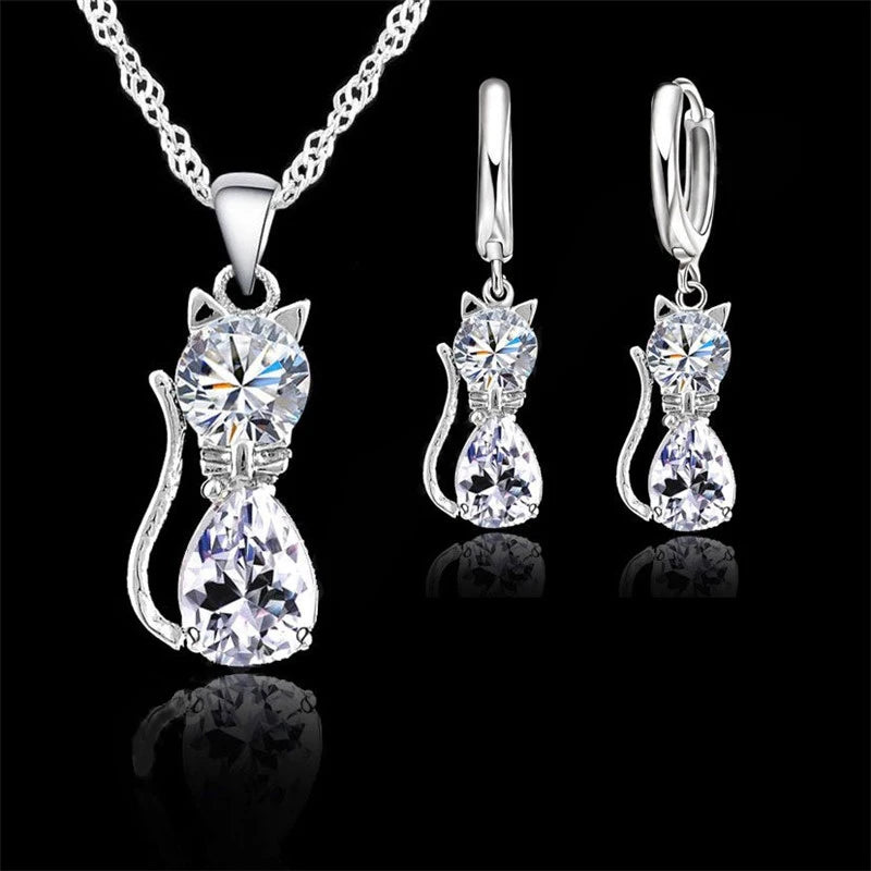 MeowShine™ - Conjunto de Joias em Prata 925 com Pingente de Gato