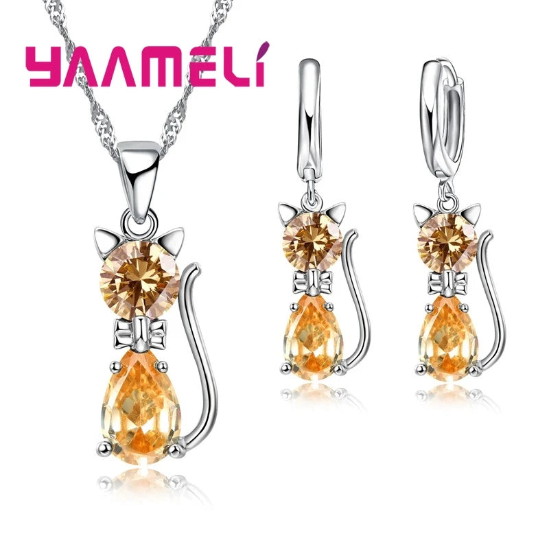MeowShine™ - Conjunto de Joias em Prata 925 com Pingente de Gato
