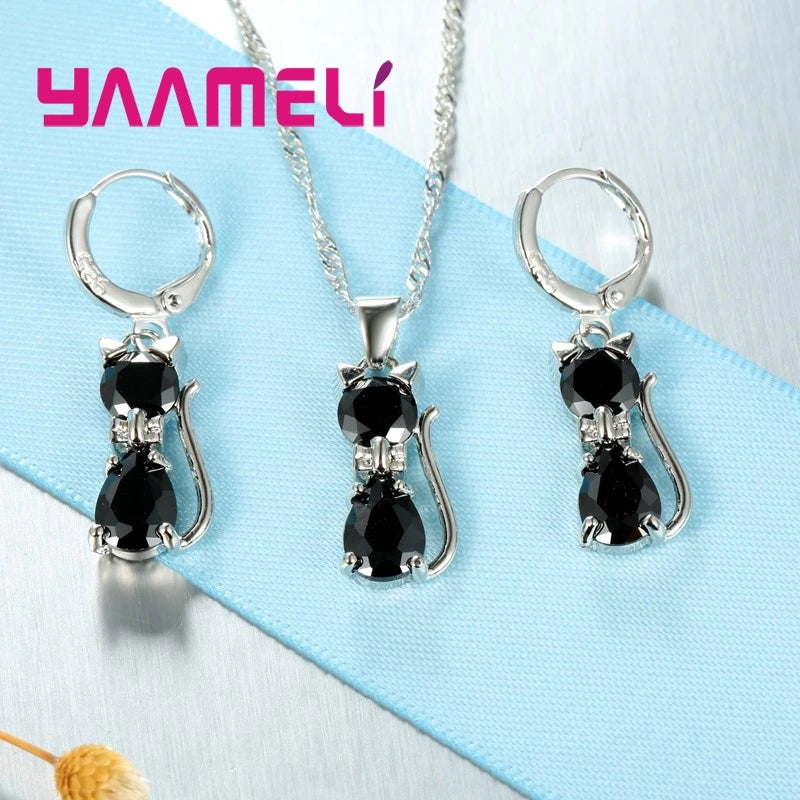 MeowShine™ - Conjunto de Joias em Prata 925 com Pingente de Gato