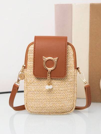 Bolsa de Palha Transversal com Pérolas e Strass - Luna Fashion Style -