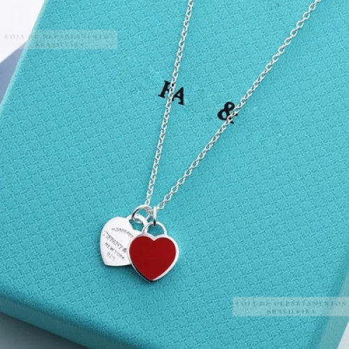 Colar Love Essence - Coração Duplo Azul em Prata 925