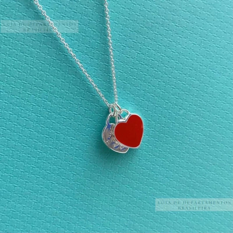 Colar Love Essence - Coração Duplo Azul em Prata 925