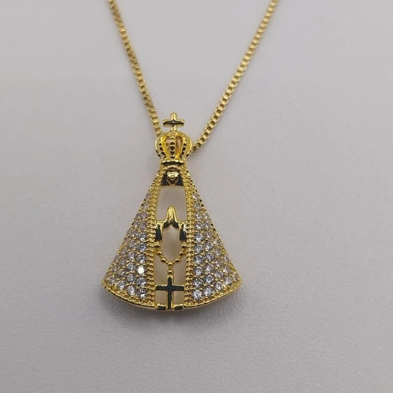 Colar Nossa Senhora Aparecida - Folheado a Prata 925 e Ouro 18K
