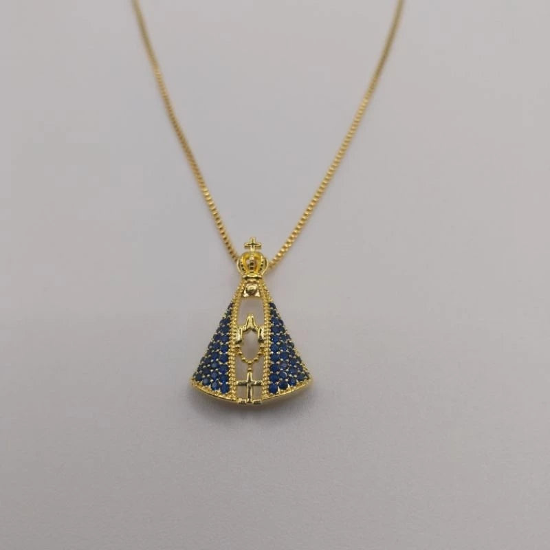 Colar Nossa Senhora Aparecida - Folheado a Prata 925 e Ouro 18K