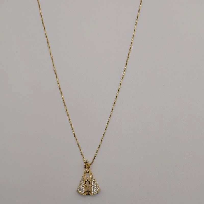 Colar Nossa Senhora Aparecida - Folheado a Prata 925 e Ouro 18K