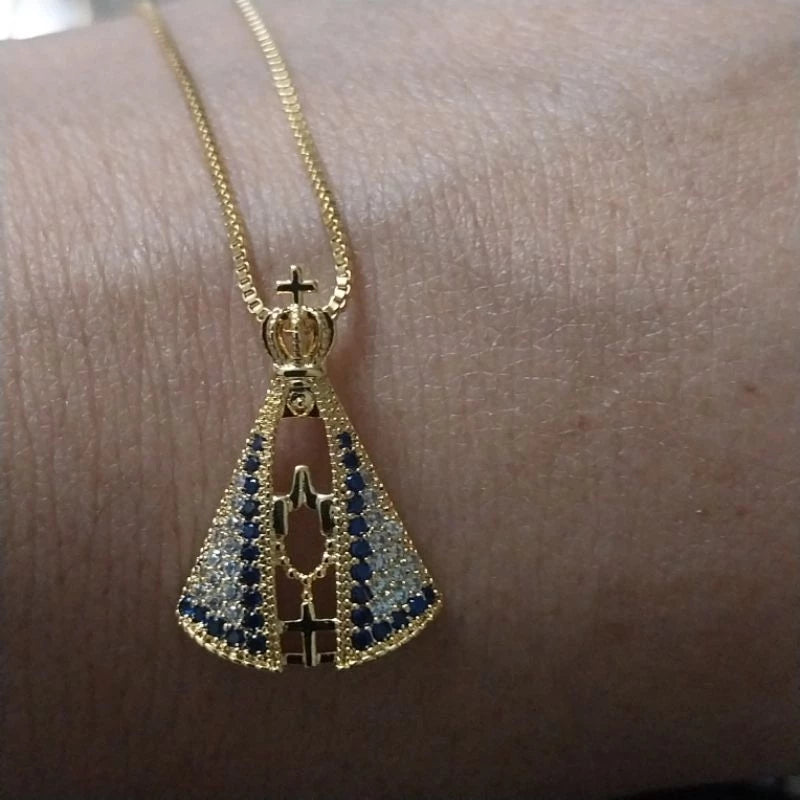 Colar Nossa Senhora Aparecida - Folheado a Prata 925 e Ouro 18K
