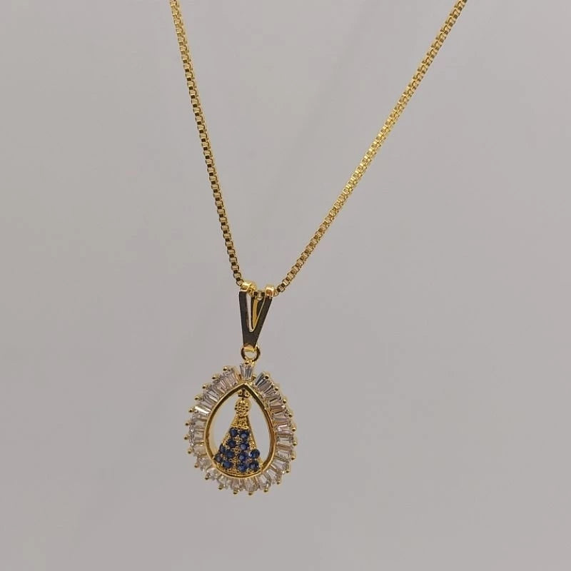 Colar Nossa Senhora Aparecida - Folheado a Prata 925 e Ouro 18K