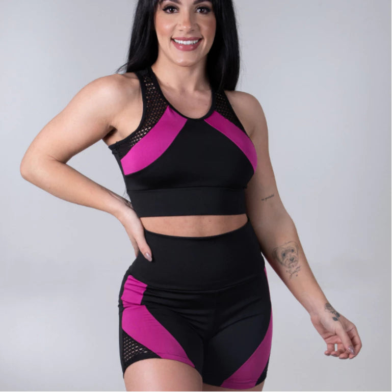 Conjunto de fitness de alta compresión para mujer: pantalones cortos y top