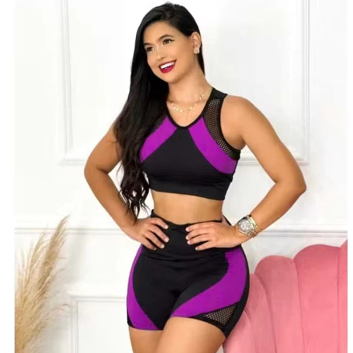 Conjunto de fitness de alta compresión para mujer: pantalones cortos y top