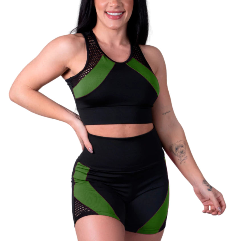 Conjunto de fitness de alta compresión para mujer: pantalones cortos y top