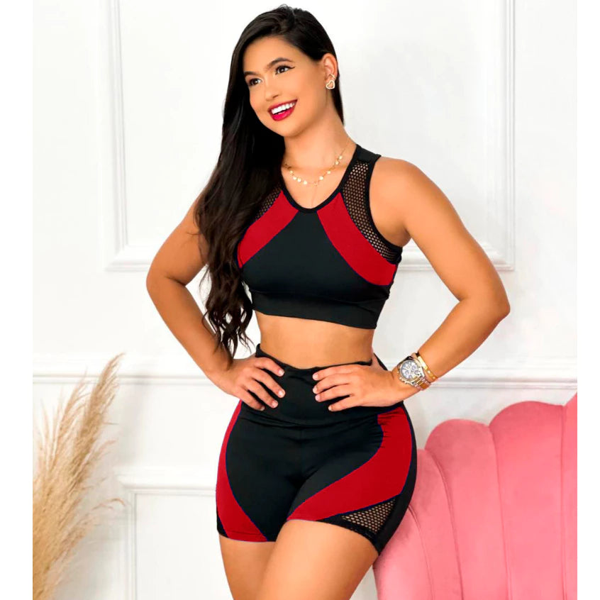 Conjunto de fitness de alta compresión para mujer: pantalones cortos y top