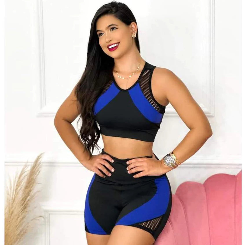 Conjunto de fitness de alta compresión para mujer: pantalones cortos y top