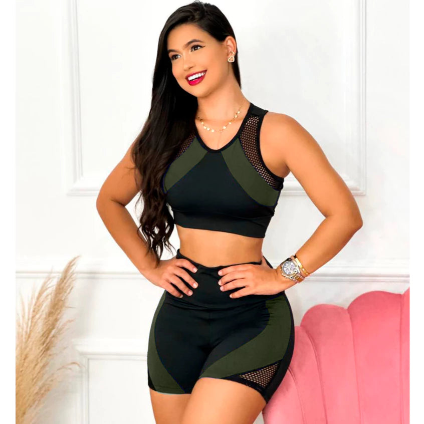 Conjunto de fitness de alta compresión para mujer: pantalones cortos y top