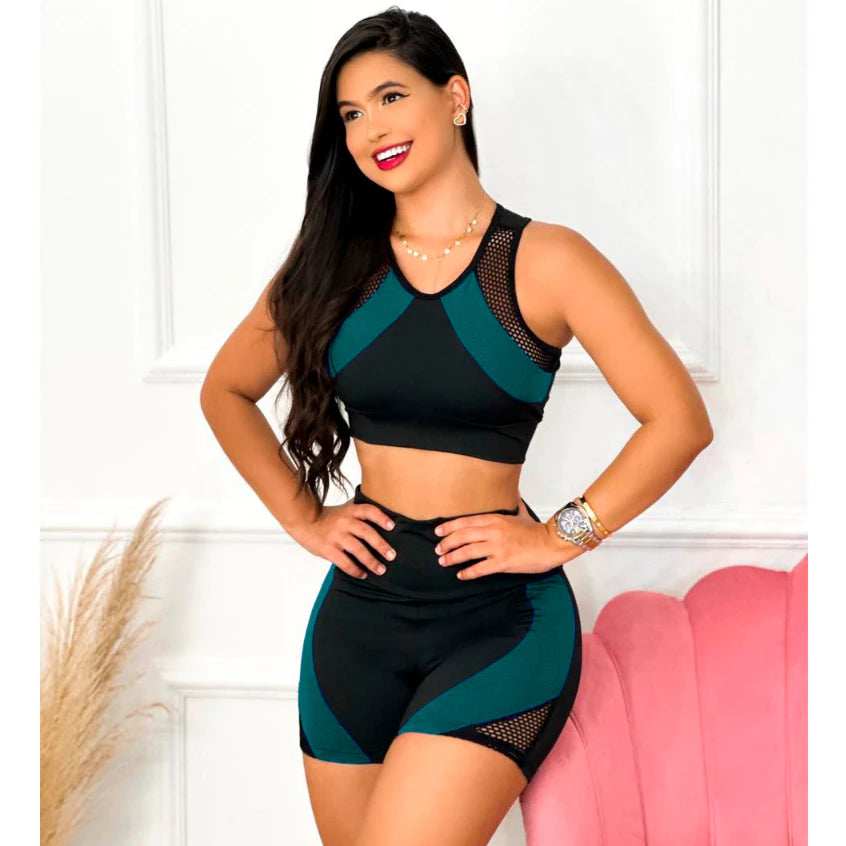 Conjunto de fitness de alta compresión para mujer: pantalones cortos y top