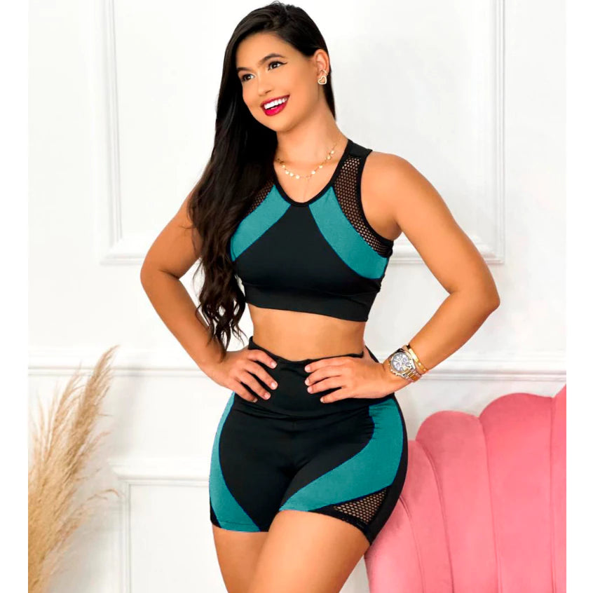 Conjunto de fitness de alta compresión para mujer: pantalones cortos y top
