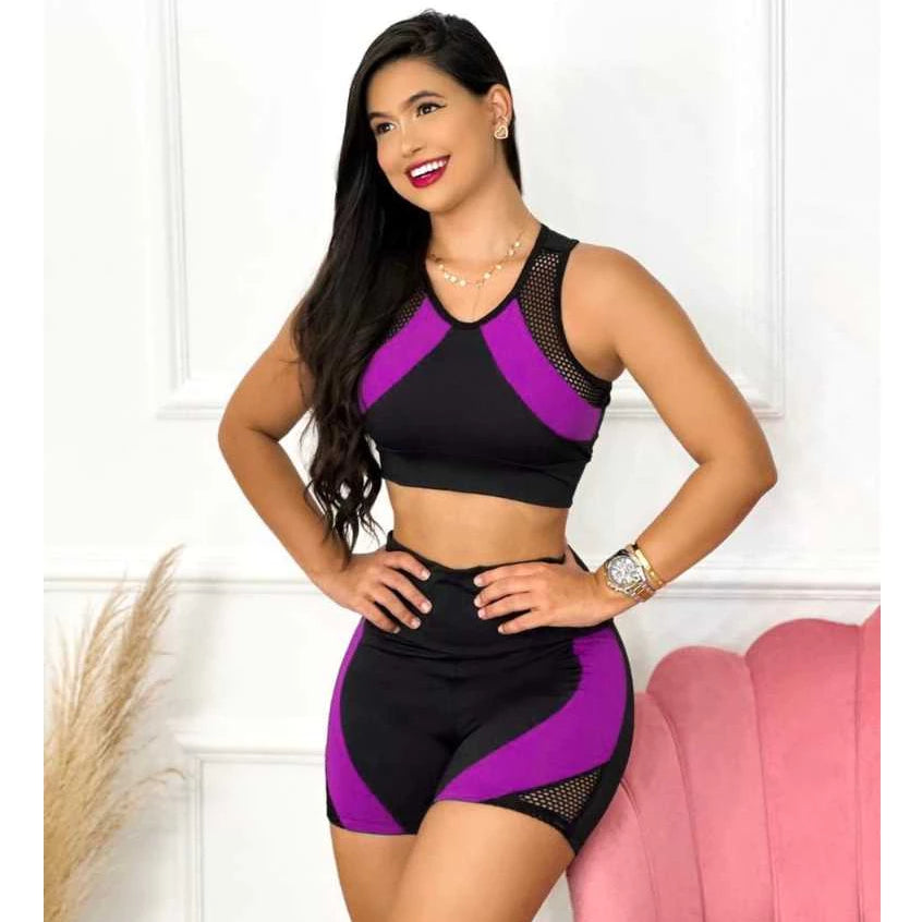 Conjunto de fitness de alta compresión para mujer: pantalones cortos y top