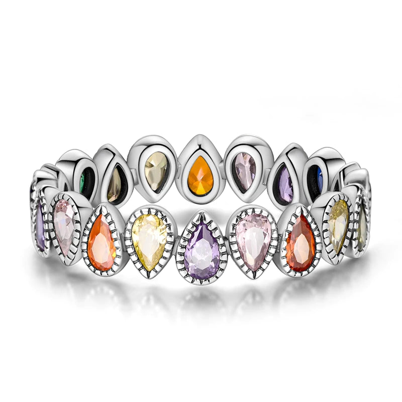 Anillo Arcoíris Elegancia - Plata 925 con Circonita en Forma de Gota de Agua