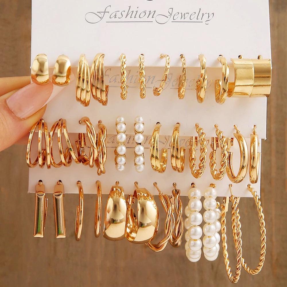 Conjunto de Brincos Retrô Ouro Hipoalergênicos - Luna Fashion Style -