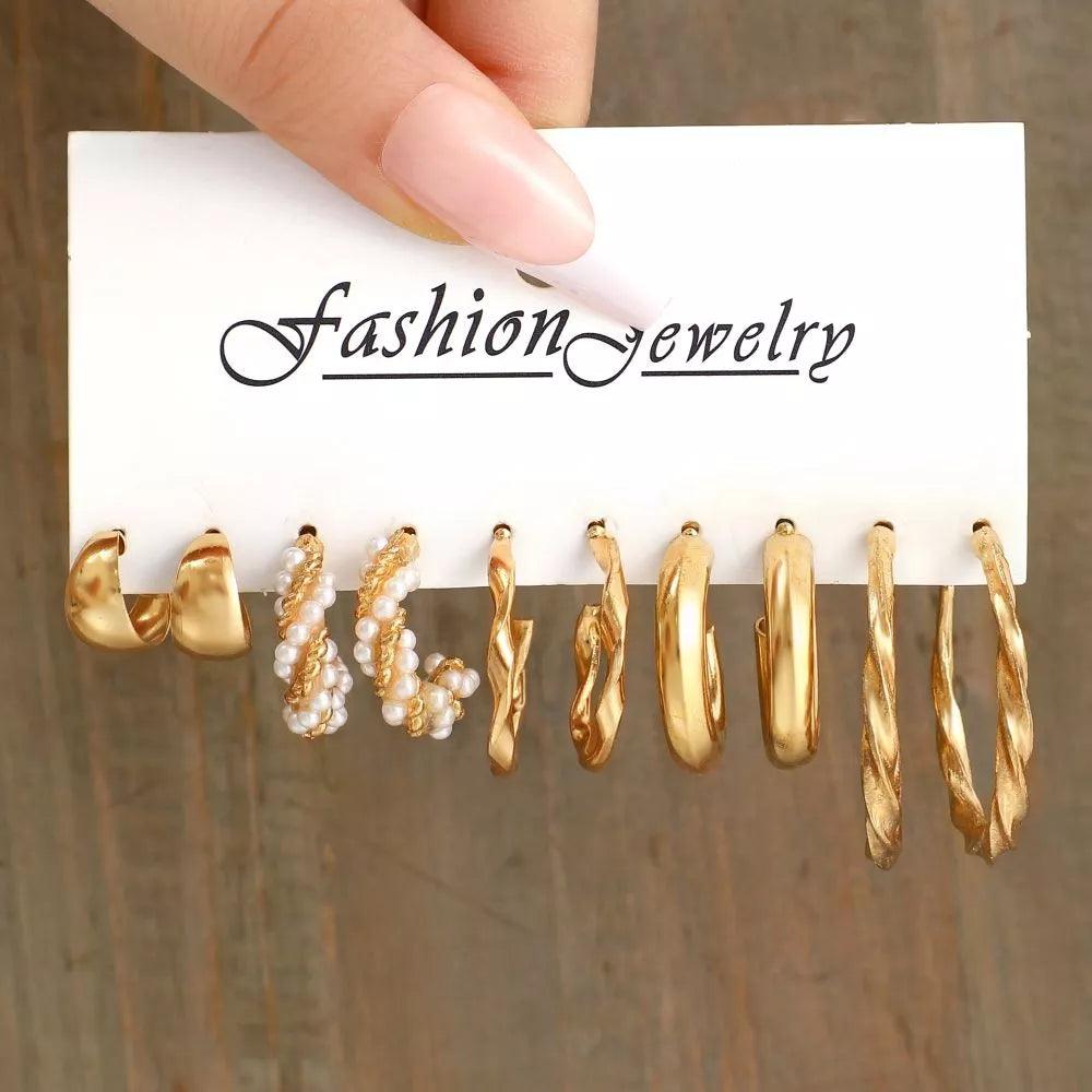 Conjunto de Brincos Retrô Ouro Hipoalergênicos - Luna Fashion Style -