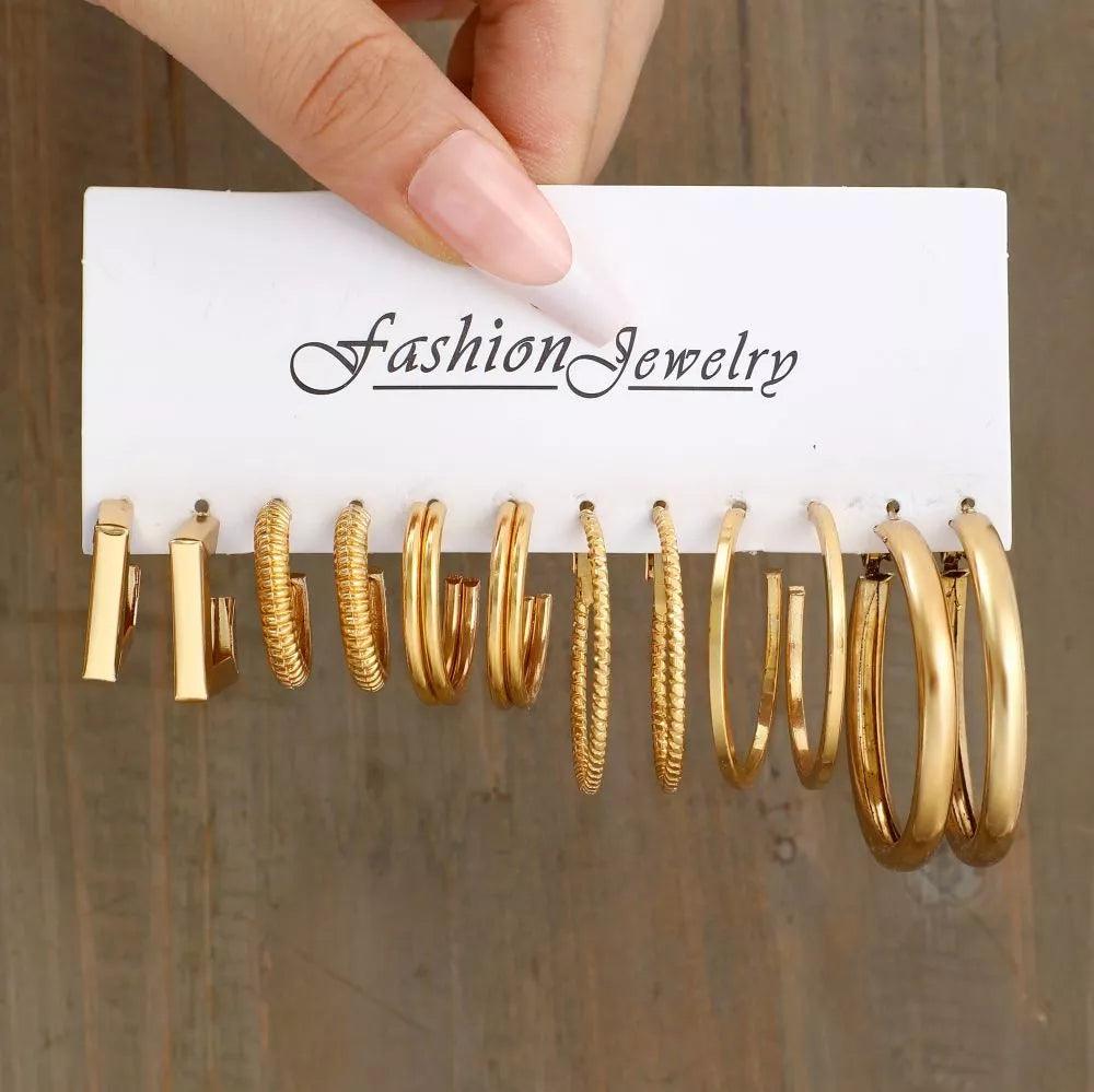 Conjunto de Brincos Retrô Ouro Hipoalergênicos - Luna Fashion Style -