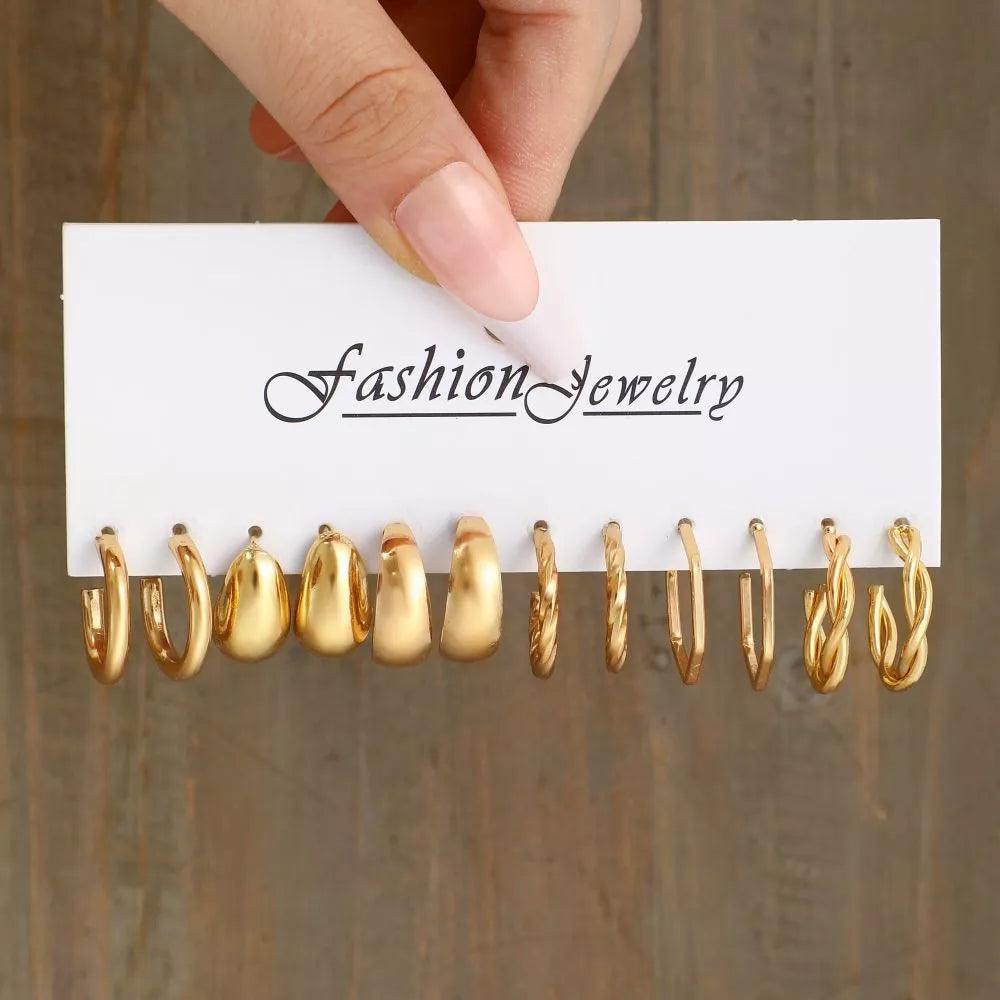 Conjunto de Brincos Retrô Ouro Hipoalergênicos - Luna Fashion Style -