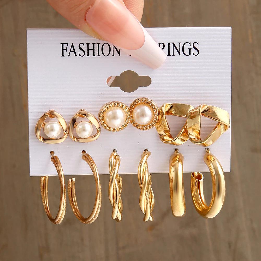 Conjunto de Brincos Retrô Ouro Hipoalergênicos - Luna Fashion Style -