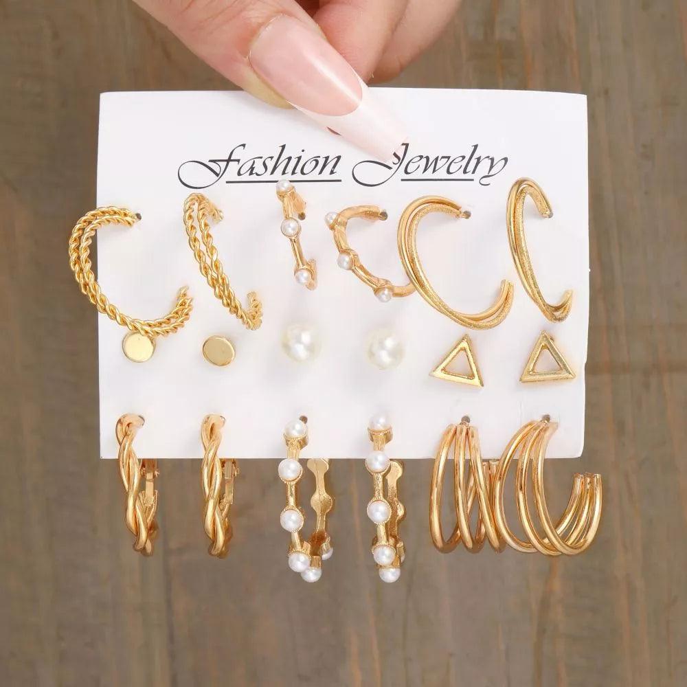 Conjunto de Brincos Retrô Ouro Hipoalergênicos - Luna Fashion Style -