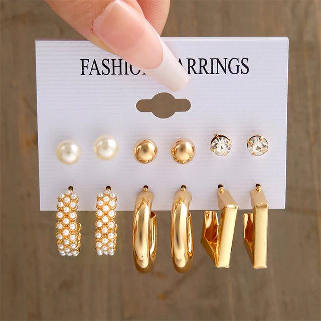 Conjunto de Brincos Retrô Ouro Hipoalergênicos - Luna Fashion Style -
