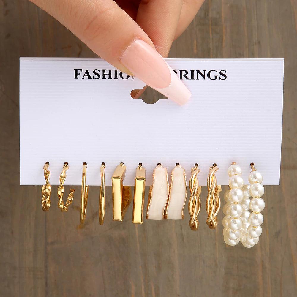 Conjunto de Brincos Retrô Ouro Hipoalergênicos - Luna Fashion Style -