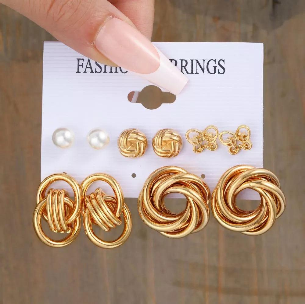 Conjunto de Brincos Retrô Ouro Hipoalergênicos - Luna Fashion Style -