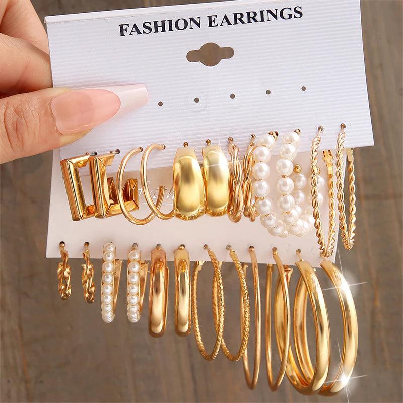 Conjunto de Brincos Retrô Ouro Hipoalergênicos - Luna Fashion Style -
