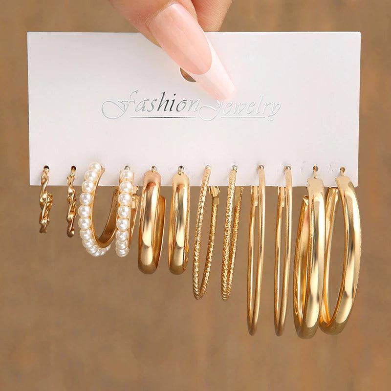Conjunto de Brincos Retrô Ouro Hipoalergênicos - Luna Fashion Style -