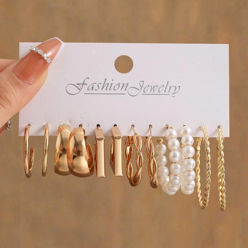 Conjunto de Brincos Retrô Ouro Hipoalergênicos - Luna Fashion Style -