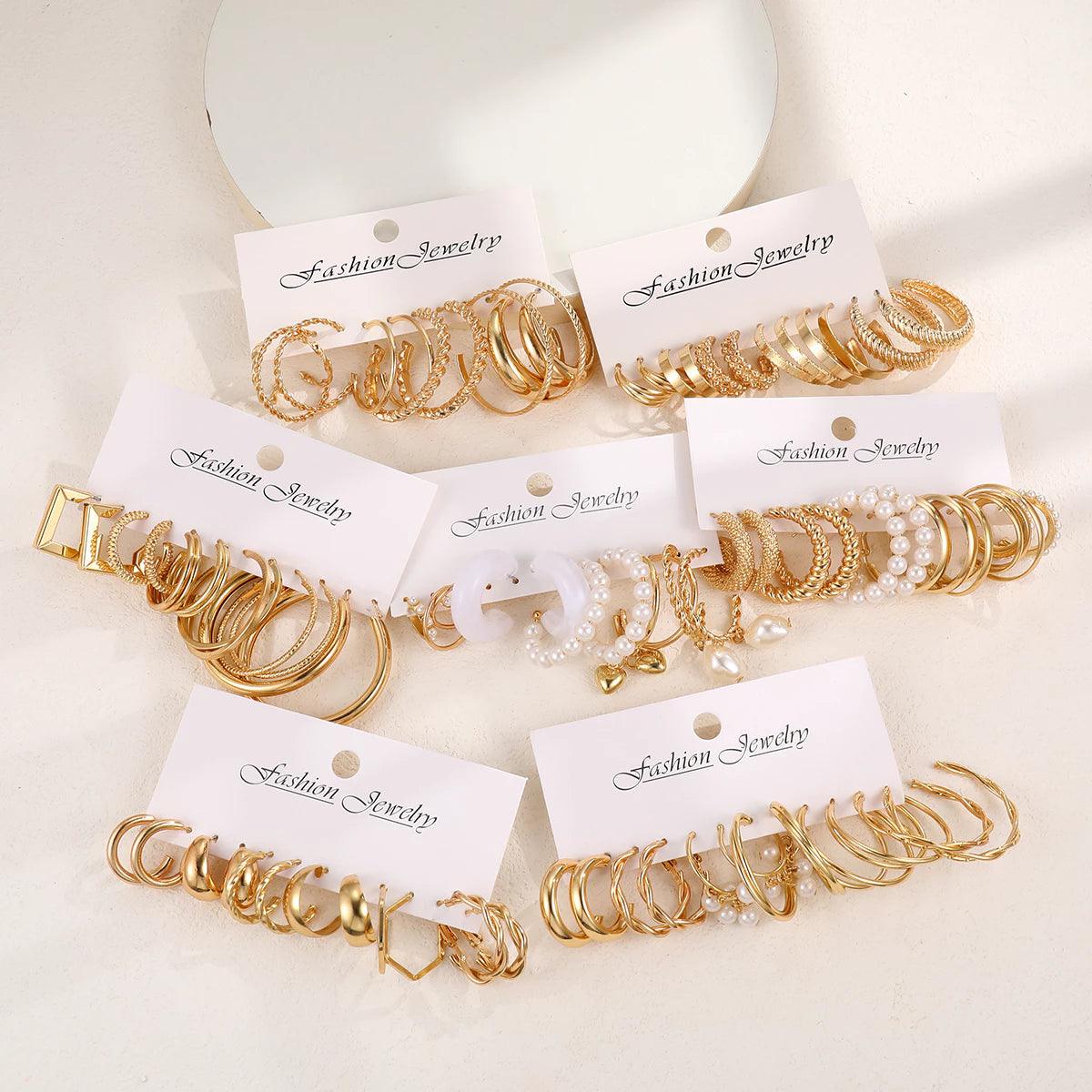 Conjunto de Brincos Retrô Ouro Hipoalergênicos - Luna Fashion Style -