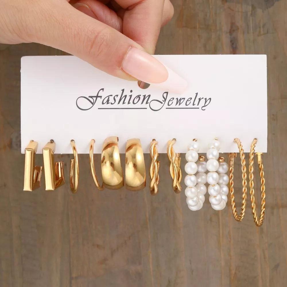 Conjunto de Brincos Retrô Ouro Hipoalergênicos - Luna Fashion Style -