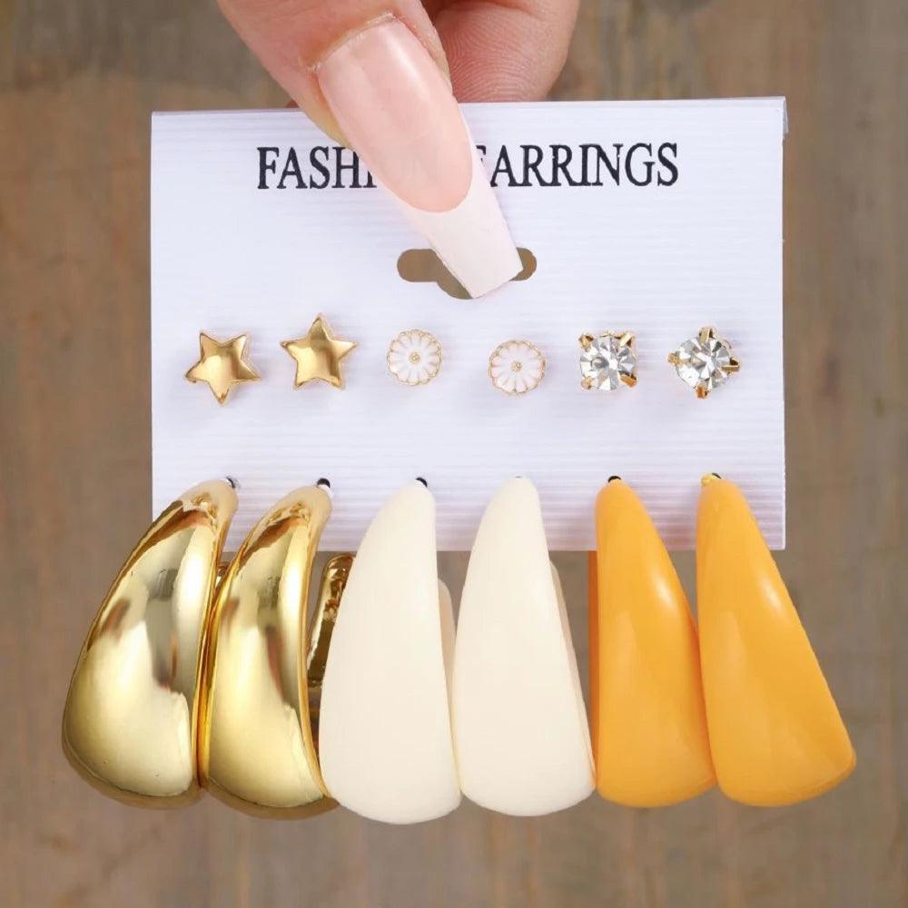 Conjunto de Brincos Retrô Ouro Hipoalergênicos - Luna Fashion Style -