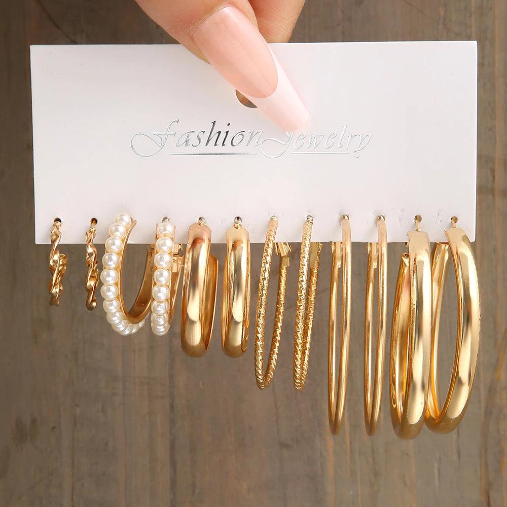 Conjunto de Brincos Retrô Ouro Hipoalergênicos - Luna Fashion Style -