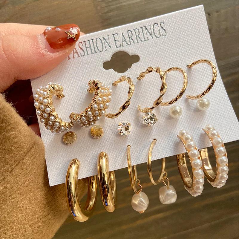 Conjunto de Brincos Retrô Ouro Hipoalergênicos - Luna Fashion Style -
