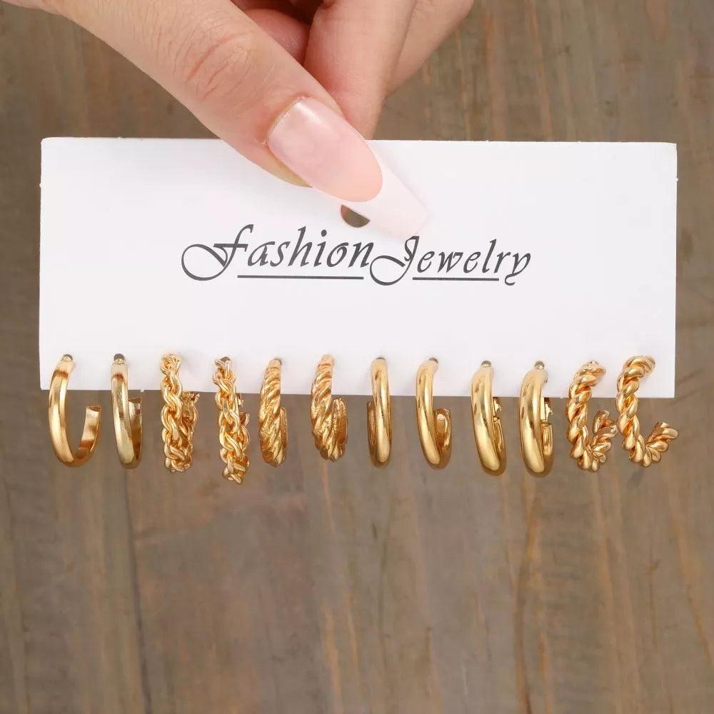 Conjunto de Brincos Retrô Ouro Hipoalergênicos - Luna Fashion Style -