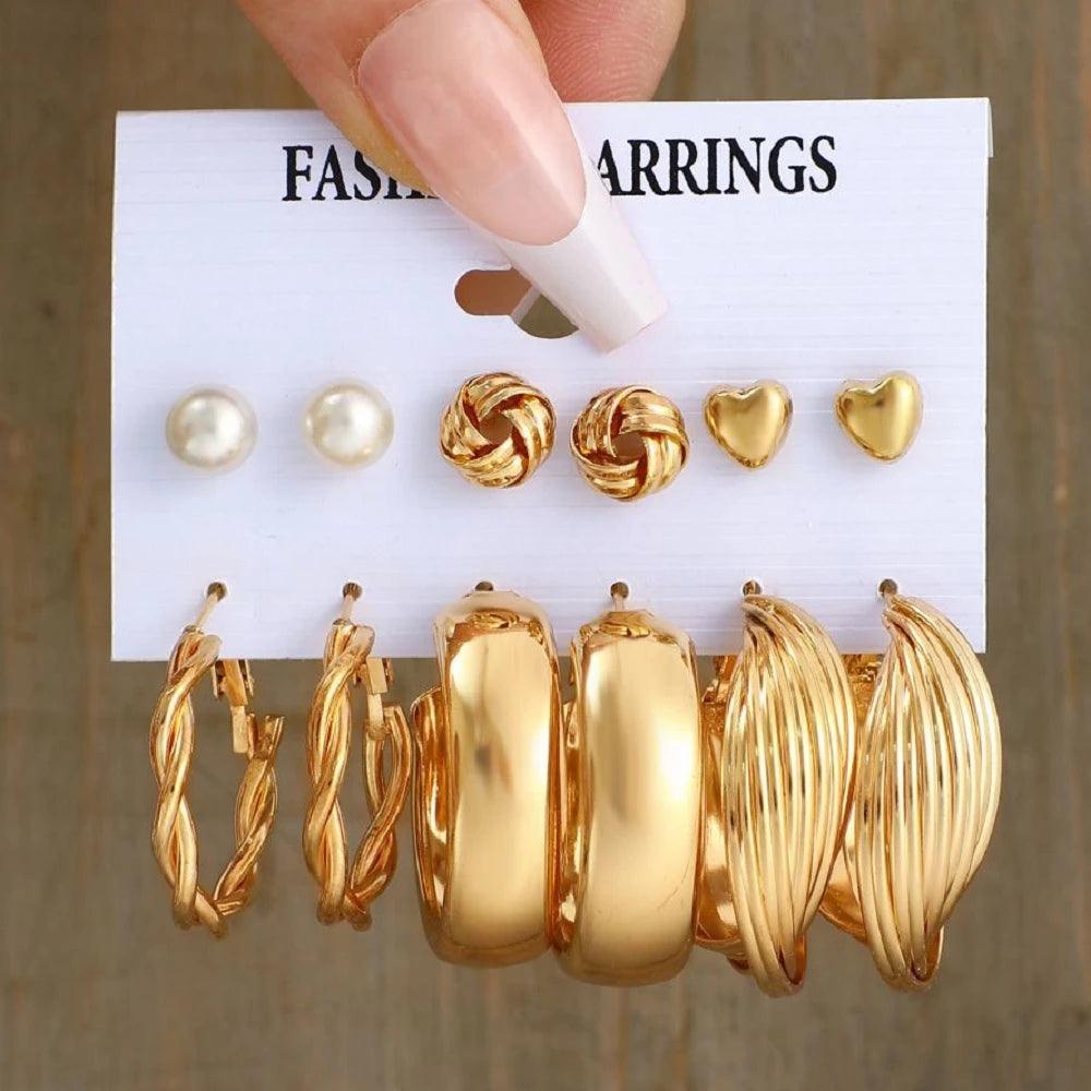 Conjunto de Brincos Retrô Ouro Hipoalergênicos - Luna Fashion Style -