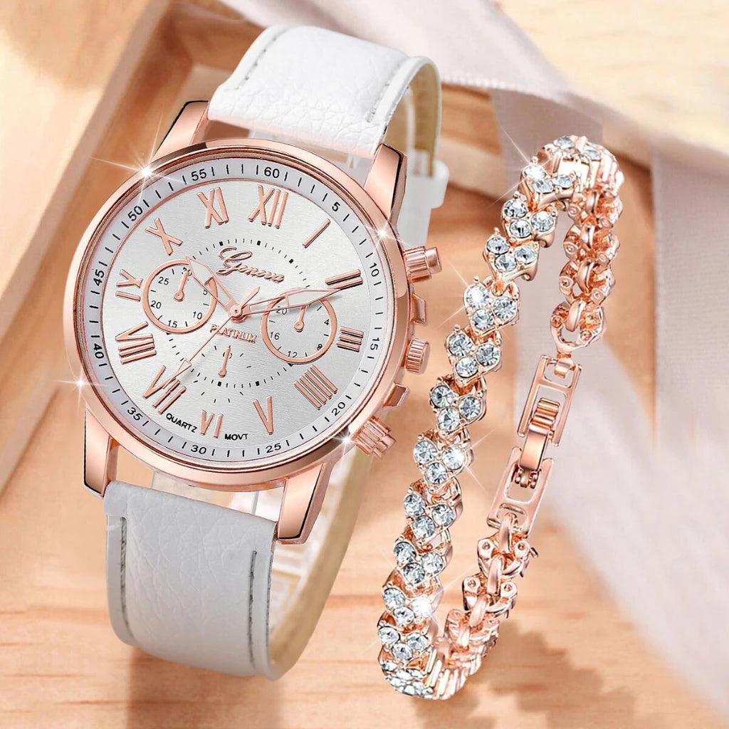 Conjunto Jóias + Relógio de Quartzo | Ladies Belt Geneva - Luna Fashion Style -