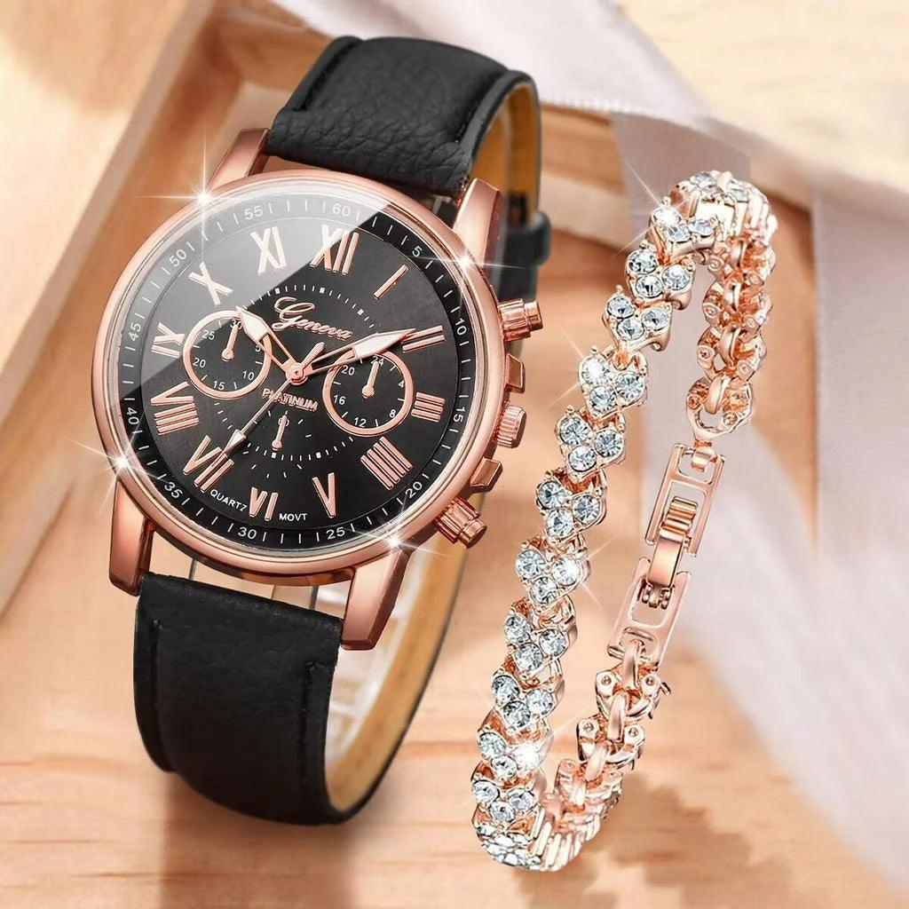 Conjunto Jóias + Relógio de Quartzo | Ladies Belt Geneva - Luna Fashion Style -