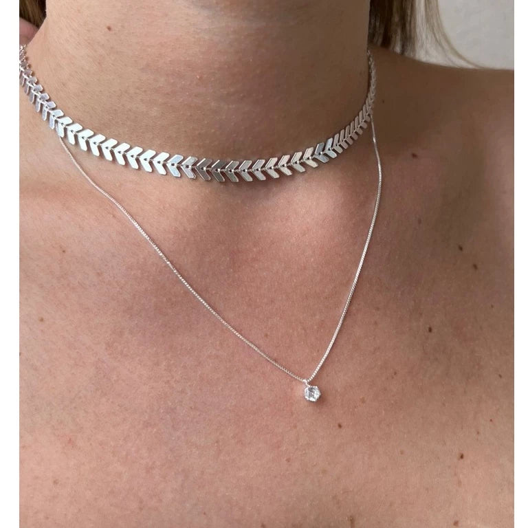 Kit Choker + Corrente Ponto de Luz - Prata 925 Feminina