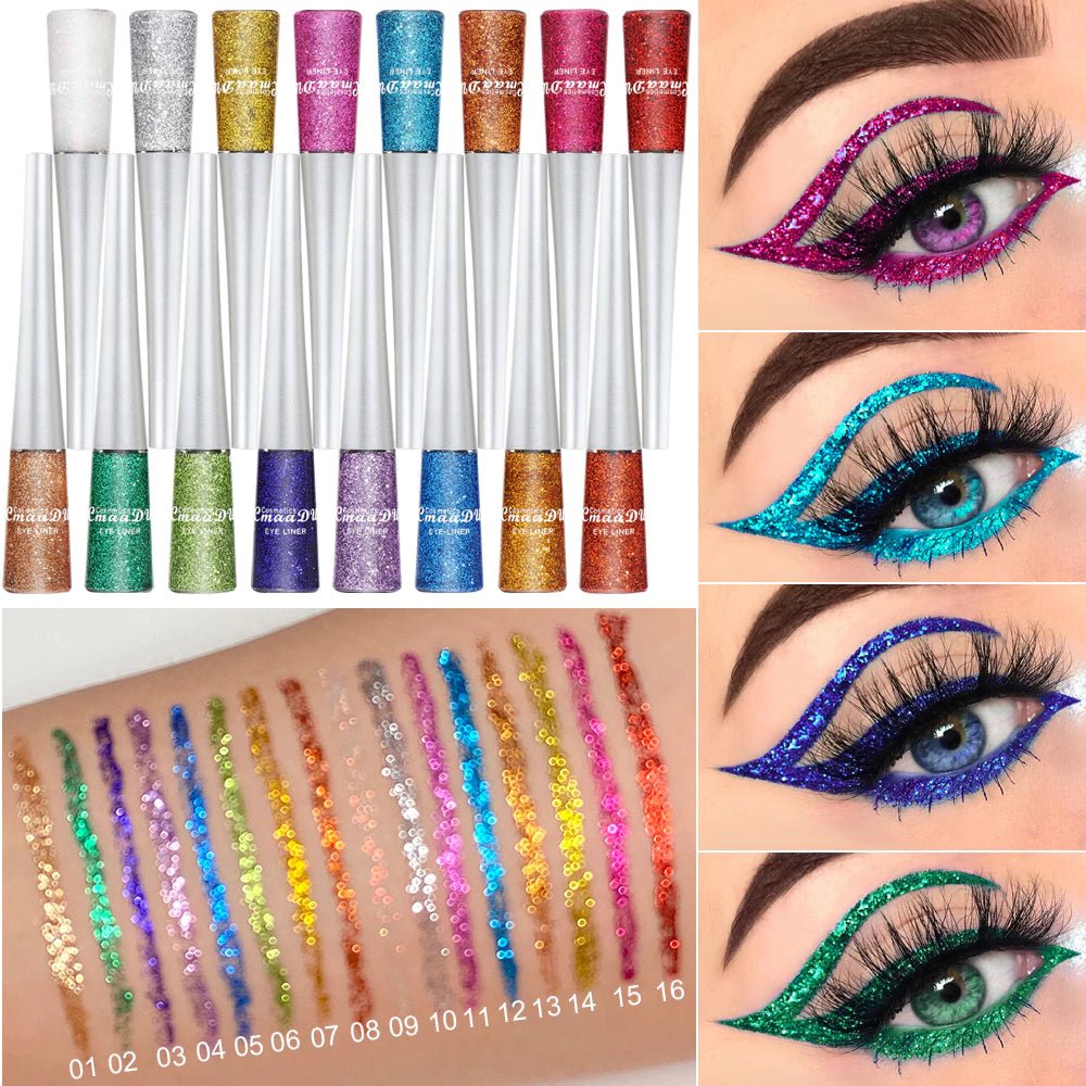 Delineador c/ Glitter 16 Cores CmaaDu | High Density Pearl Ultra Brilhante - Luna Fashion Style -