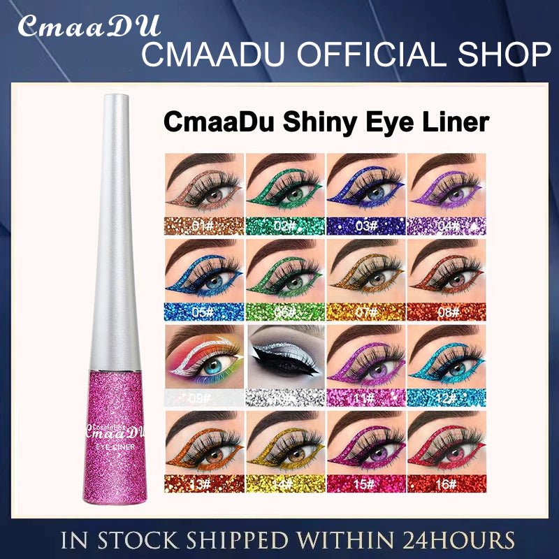Delineador c/ Glitter 16 Cores CmaaDu | High Density Pearl Ultra Brilhante - Luna Fashion Style -